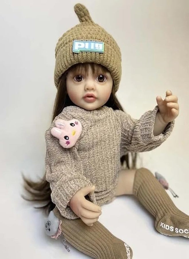 Daji Realistic Sound with Sensor & Activities! Lifelike Full Silicone Body Reborn Baby Girl Doll Toy Princess Toddler Bebe with Brown Long Hair Gift for Children - Image 5